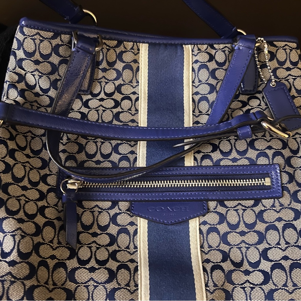 Coach gray and royal blue satchel (medium)